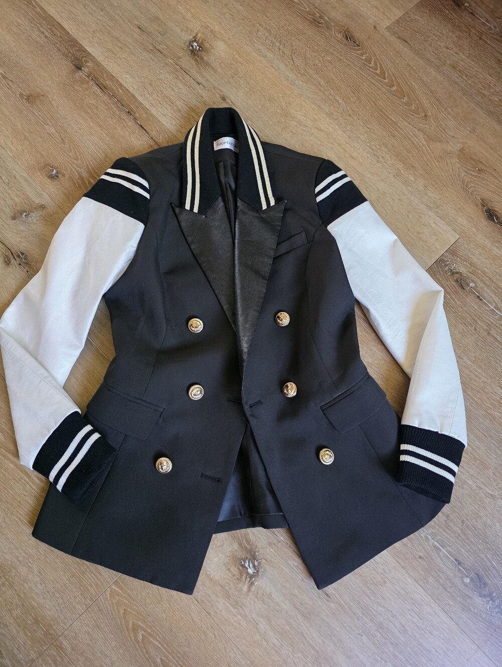 Black and White Double-Breasted Women's VARSITY Blazer Jacket